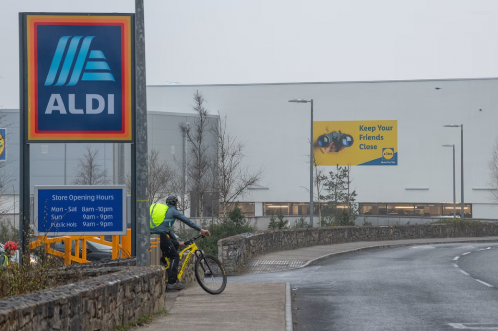 The sign outside a Lidl store in Galway, Ireland, pokes fun at its rival Aldi, saying: "keep your friends close"
