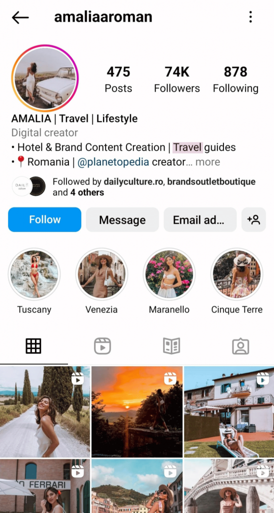 example of instagram profile optimised for keywords
